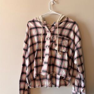 Aeropostale Pink and Black Plaid Hoodie